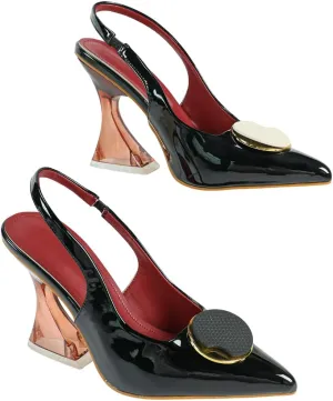 Women's Burgundy Patent Leather High-Heel Sandals | Pointed-Toe Slingback Pumps with Rose-Gold Heel | Elegant Banquet Business Shoes | 2025 Trendy Dress Heels