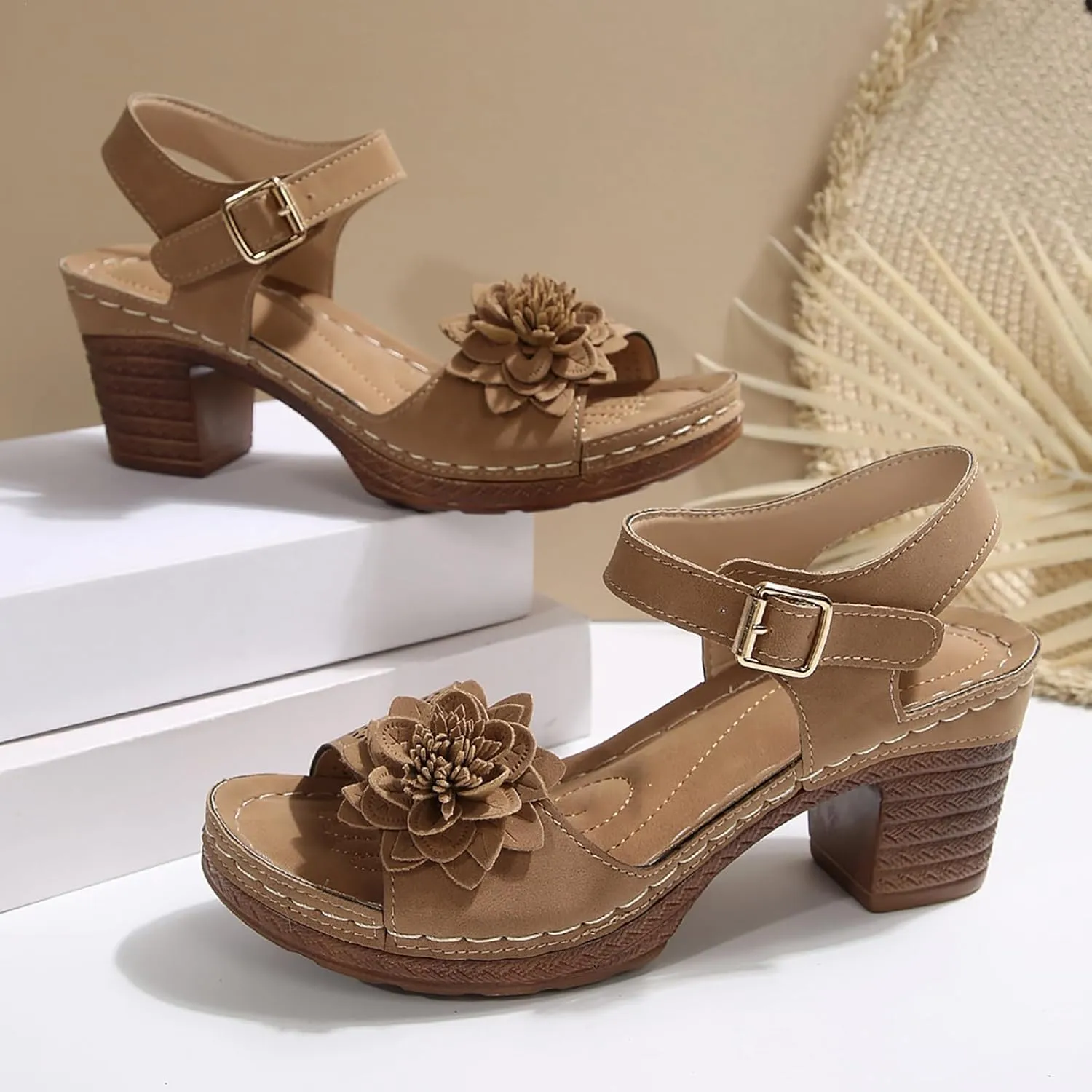 Women's Chunky Heels Sandals for Dressy, Summer Open Toe Ankle Strap Block Heeled Wedge, Comfortable Casual Shoes
