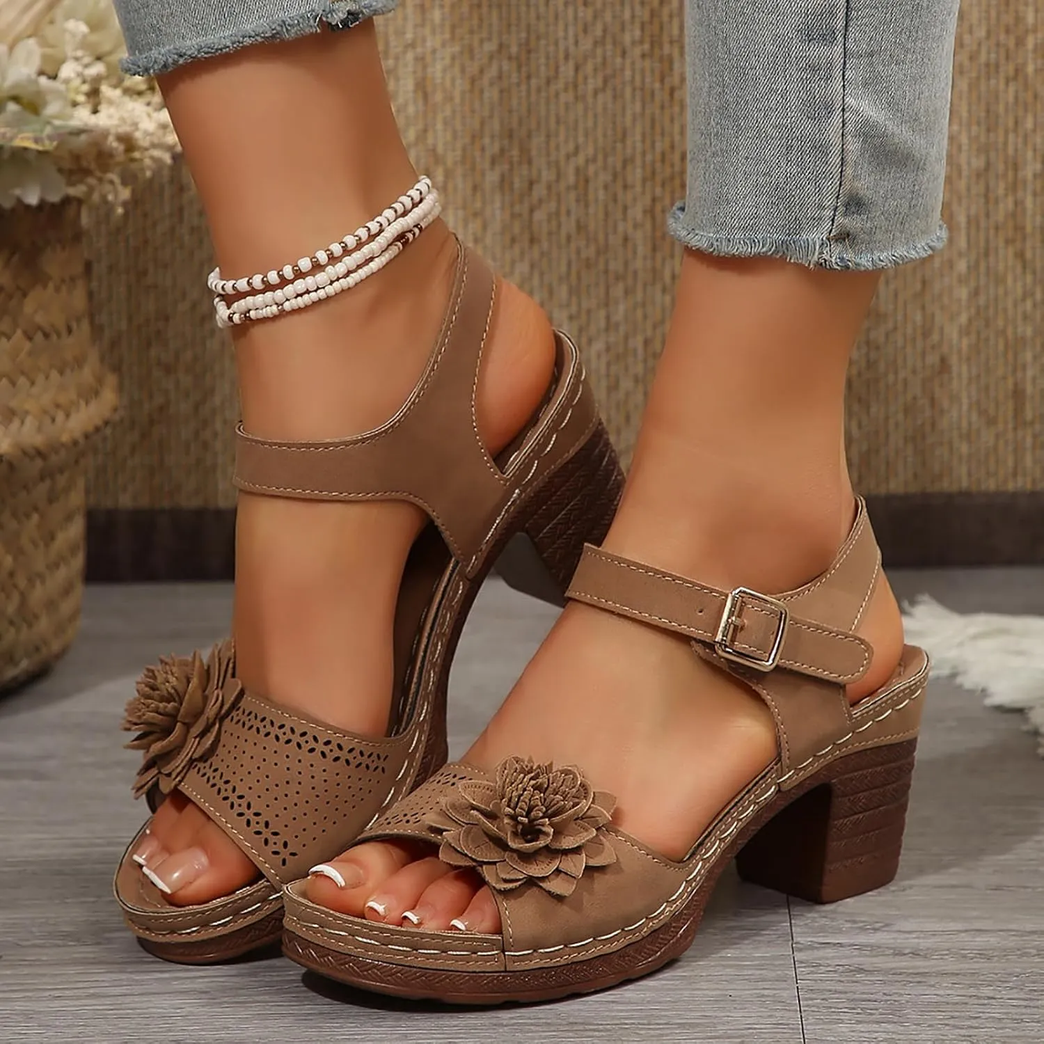 Women's Chunky Heels Sandals for Dressy, Summer Open Toe Ankle Strap Block Heeled Wedge, Comfortable Casual Shoes