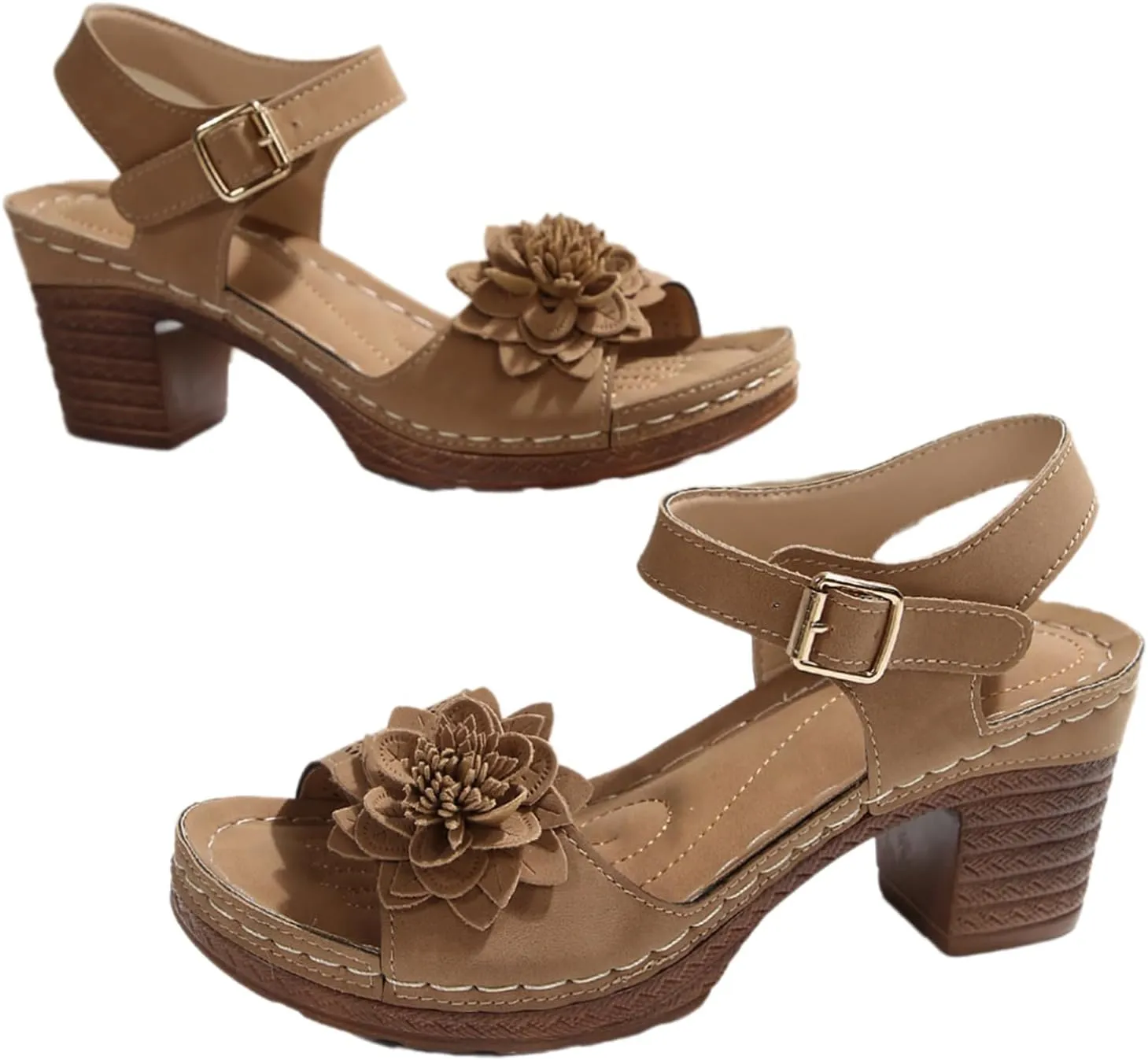 Women's Chunky Heels Sandals for Dressy, Summer Open Toe Ankle Strap Block Heeled Wedge, Comfortable Casual Shoes