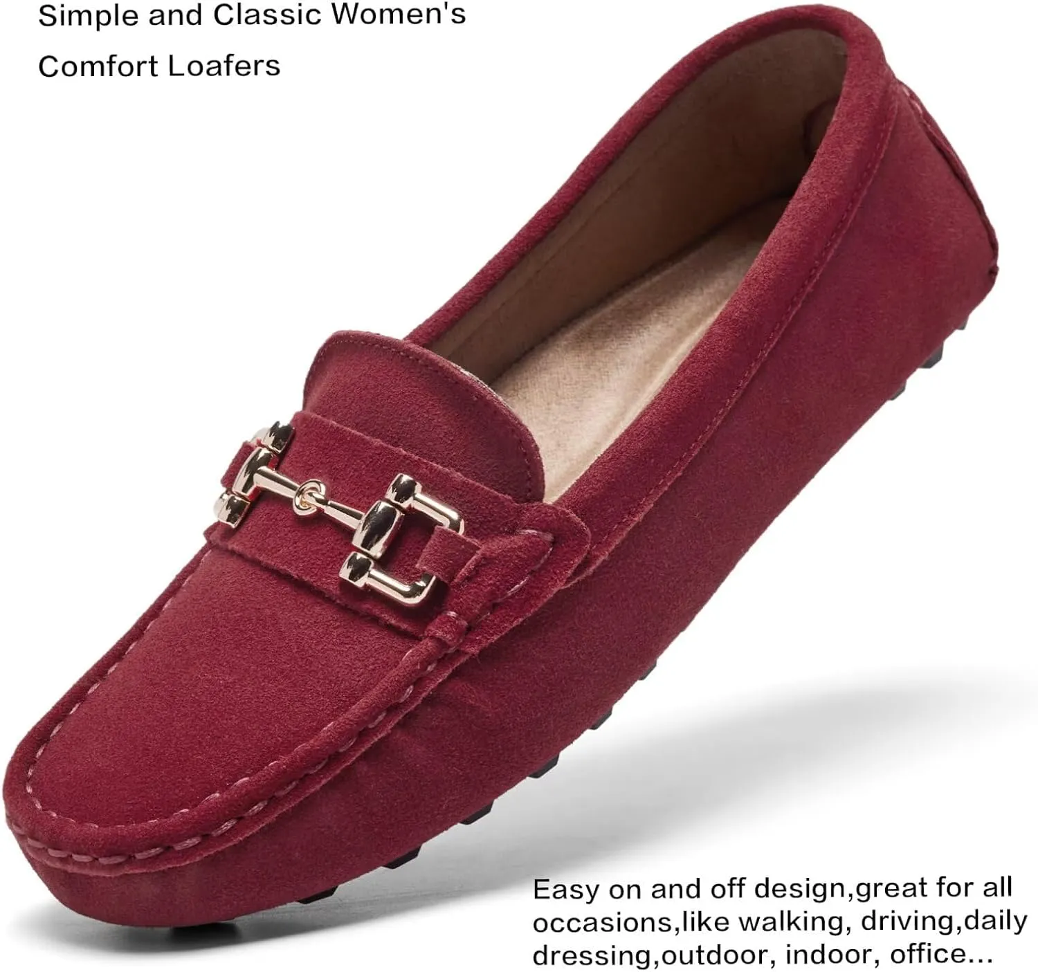 Women's Classic Suede Leather Penny Loafers Comfortable Slip-On Boats Driving Fashion Flats Shoe