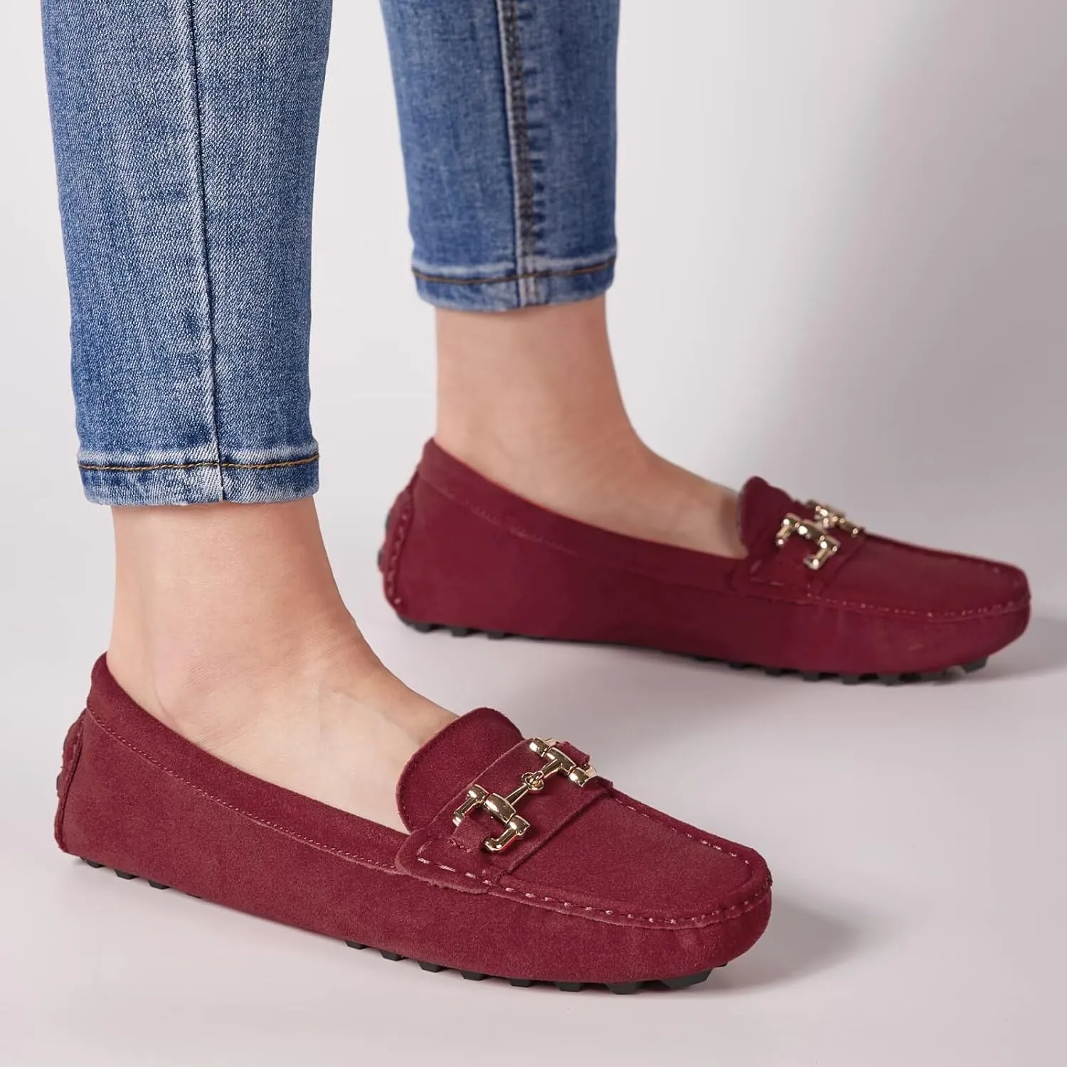Women's Classic Suede Leather Penny Loafers Comfortable Slip-On Boats Driving Fashion Flats Shoe