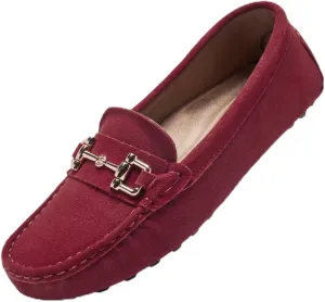 Women's Classic Suede Leather Penny Loafers Comfortable Slip-On Boats Driving Fashion Flats Shoe