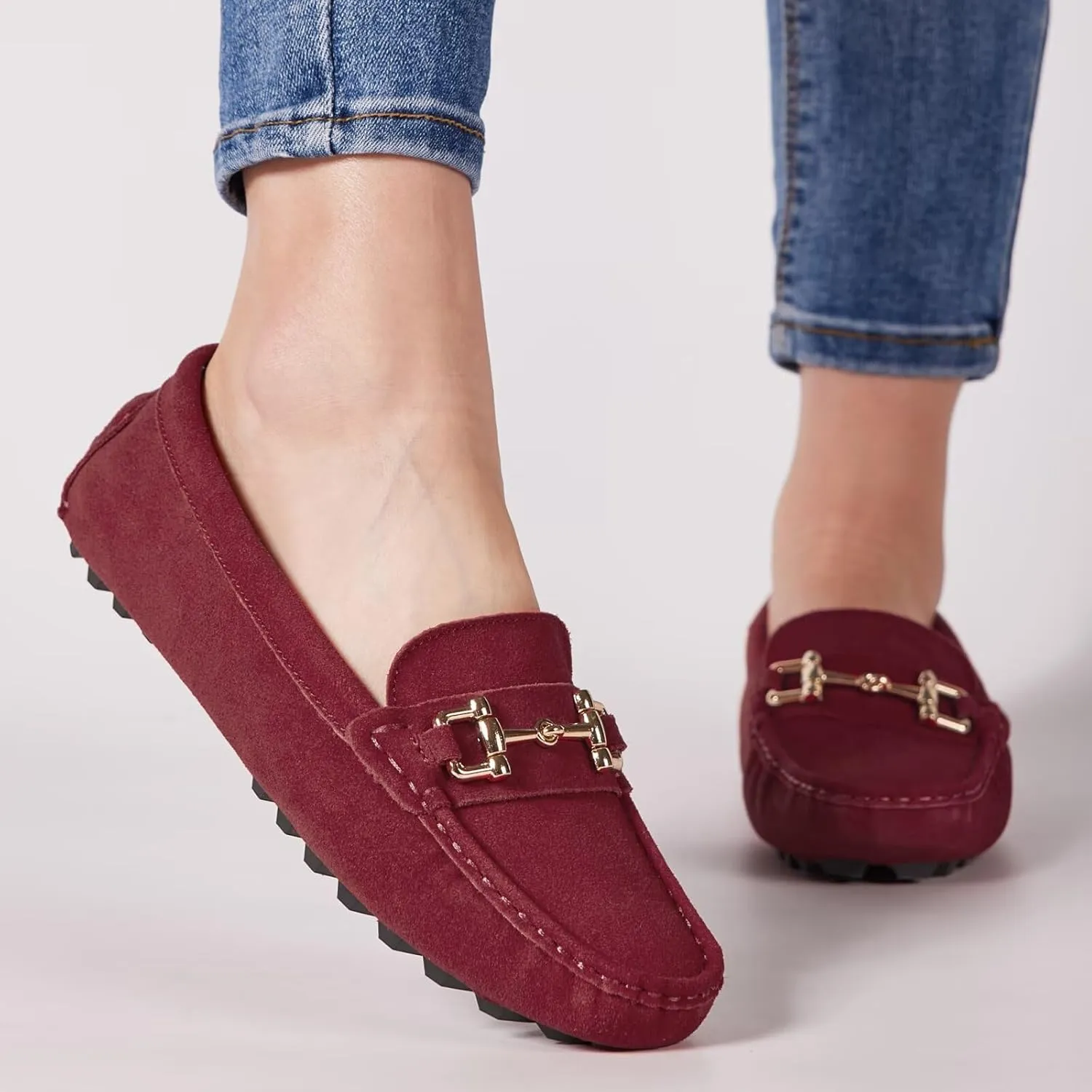 Women's Classic Suede Leather Penny Loafers Comfortable Slip-On Boats Driving Fashion Flats Shoe