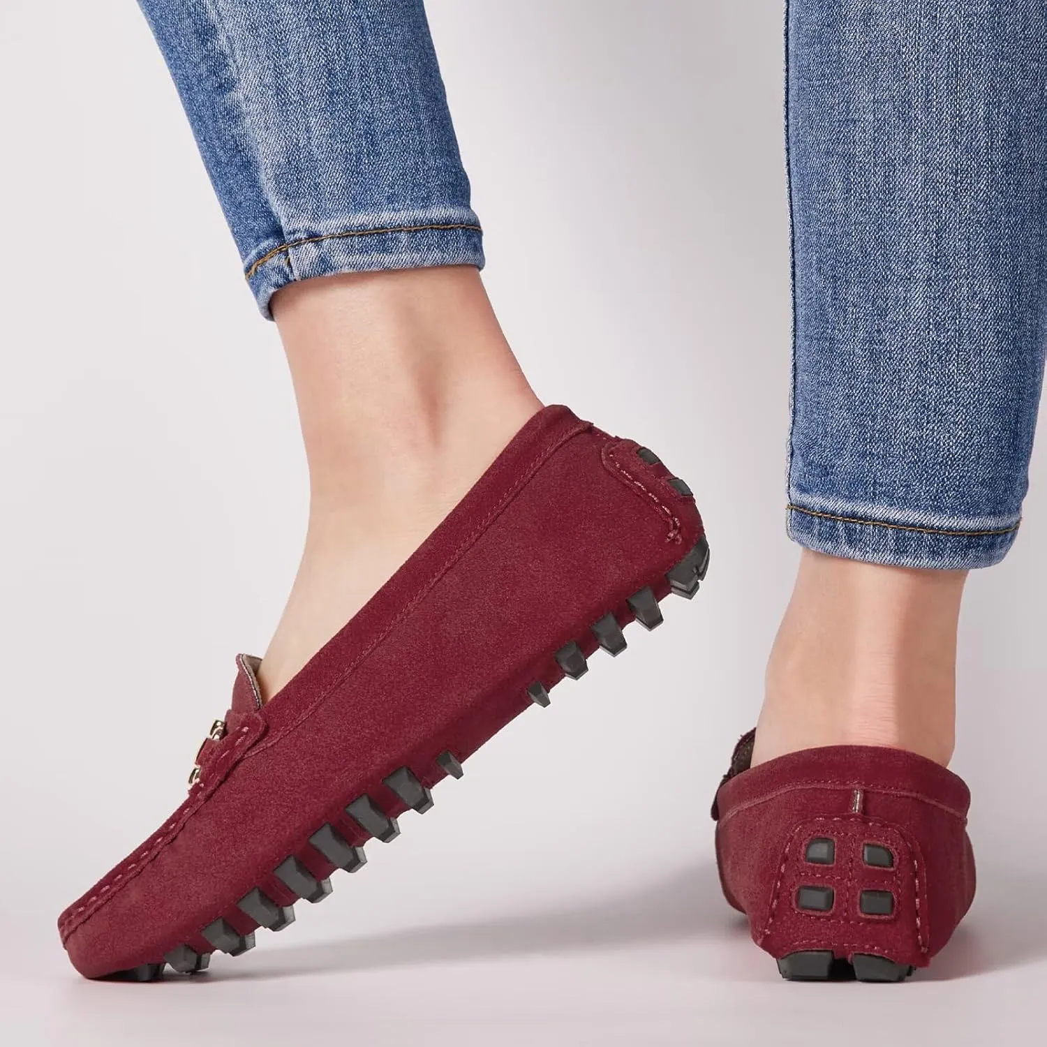 Women's Classic Suede Leather Penny Loafers Comfortable Slip-On Boats Driving Fashion Flats Shoe