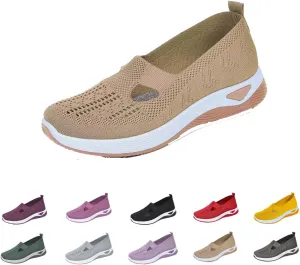 Women's Comfortable Breathable Knitted Sneakers,Women's Woven Orthopedic Breathable Soft Shoes,Hands Free Slip in Sneakers Arch Support