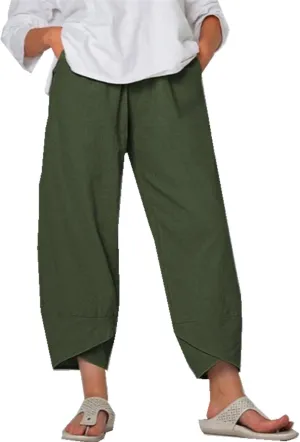 Womens Cotton Linen Capri Pants,High Waisted Comfy Baggy Trousers,Cotton Linen Pant Summer Casual Capri Pants with Pockets
