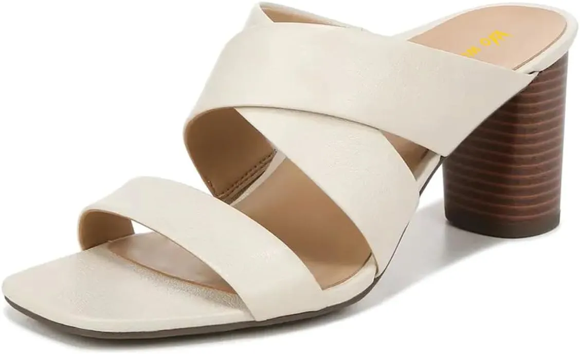 Women’s Cross Strap Mules Slip On Sandals Comfortable Slippers Chunky High Heels Open Square Toe Shoes Party Shopping Indoor Size 4-16 US