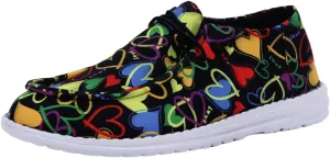 Women's Cute Print Pattern Boat Shoes Comfortable Lightweight Loafers Easy Slip On Lightweight Deck Shoes Elastic Laces Outdoor Slip On Flat Shoes Breathable Canvas Shoes Fashion Sneakers US Size 6-10