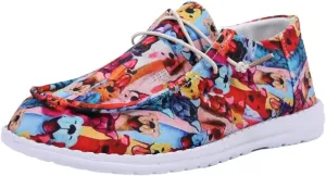 Women's Cute Print Pattern Boat Shoes Comfortable Lightweight Loafers Easy Slip On Lightweight Deck Shoes Elastic Laces Outdoor Slip On Flat Shoes Breathable Canvas Shoes Fashion Sneakers US Size 6-10