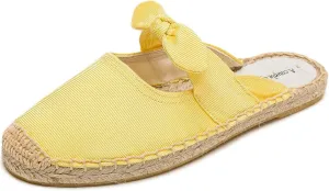 Women's Fashion Canvas Bow Espadrille Flat Mules Comfort Closed Round Toe Slip-On Backless Loafers Summer Casual Walking Slides