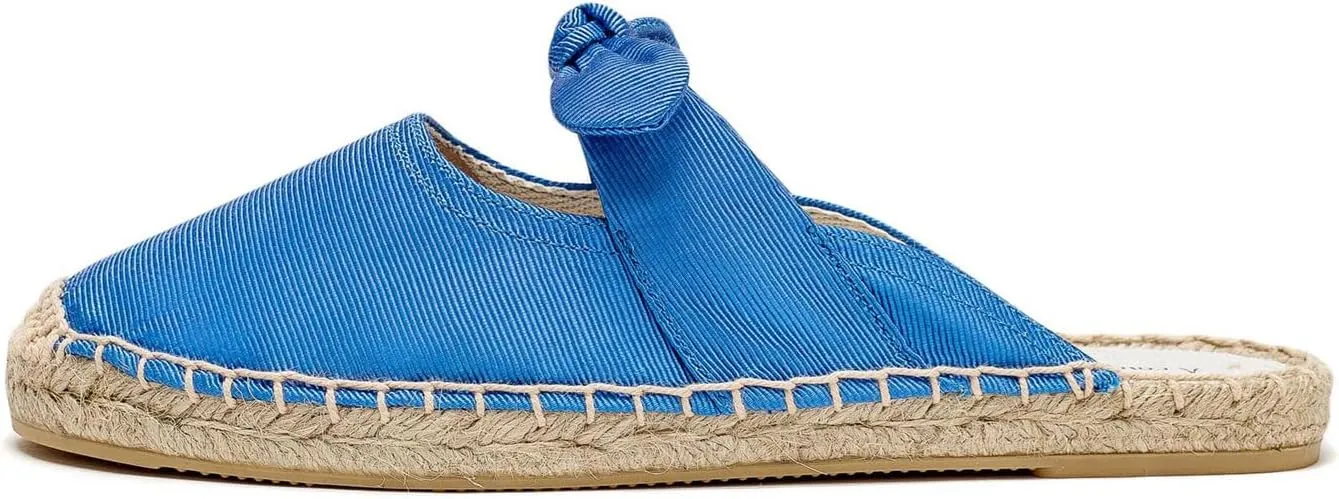 Women's Fashion Canvas Bow Espadrille Flat Mules Comfort Closed Round Toe Slip-On Backless Loafers Summer Casual Walking Slides