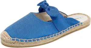 Women's Fashion Canvas Bow Espadrille Flat Mules Comfort Closed Round Toe Slip-On Backless Loafers Summer Casual Walking Slides
