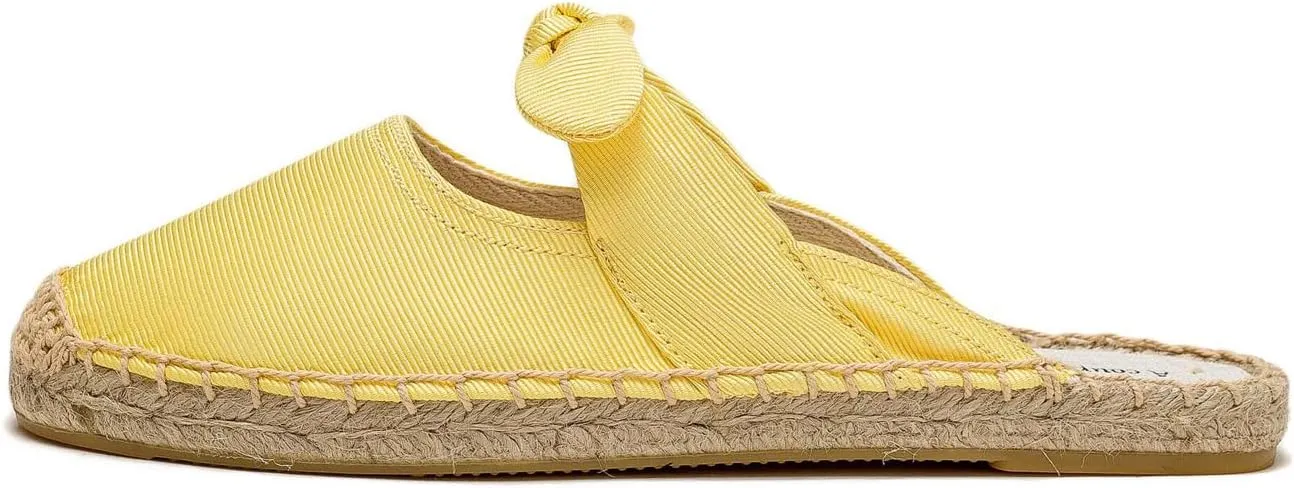 Women's Fashion Canvas Bow Espadrille Flat Mules Comfort Closed Round Toe Slip-On Backless Loafers Summer Casual Walking Slides