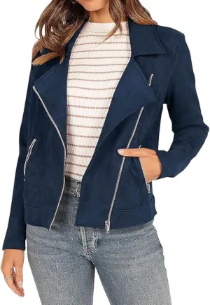 Women's Faux Suede Jacket 2024 Fall Long Sleeve Zipper Lapel Cropped Coat with Pockets Y2K Moto Jackets Outwear