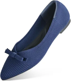 Women's Flats Bow Knit Ballet Flats Round Toe Comfortable Flats Dress Shoes Slip on Casual Dressy Flats for Office Work Foldable Soft Shoes Walking Flats