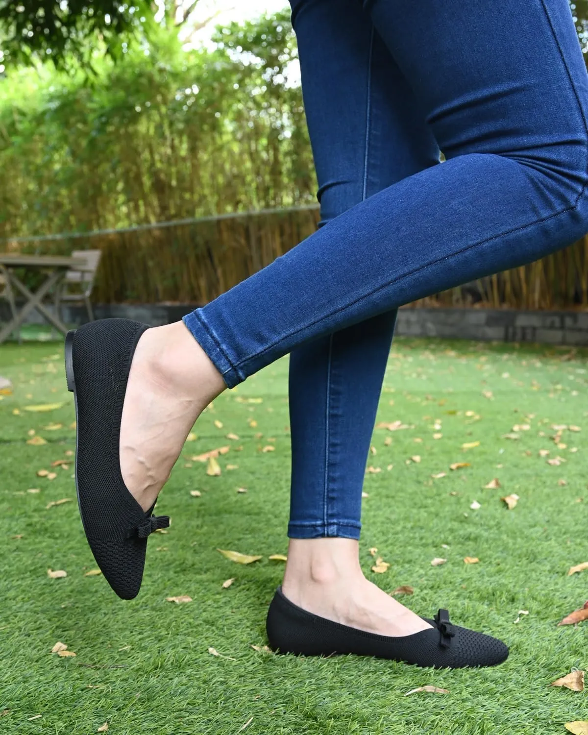 Women's Flats Bow Knit Ballet Flats Round Toe Comfortable Flats Dress Shoes Slip on Casual Dressy Flats for Office Work Foldable Soft Shoes Walking Flats