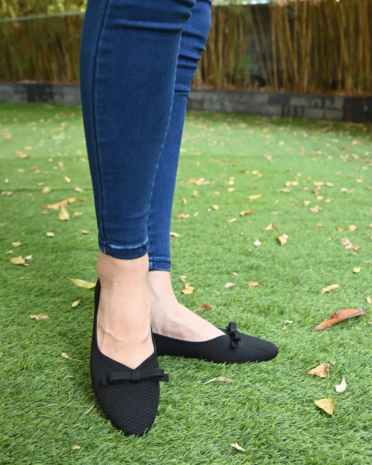 Women's Flats Bow Knit Ballet Flats Round Toe Comfortable Flats Dress Shoes Slip on Casual Dressy Flats for Office Work Foldable Soft Shoes Walking Flats