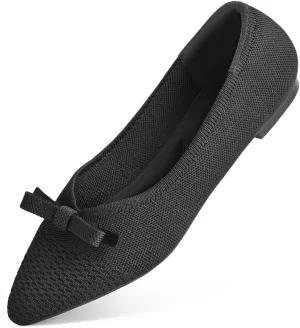 Women's Flats Bow Knit Ballet Flats Round Toe Comfortable Flats Dress Shoes Slip on Casual Dressy Flats for Office Work Foldable Soft Shoes Walking Flats