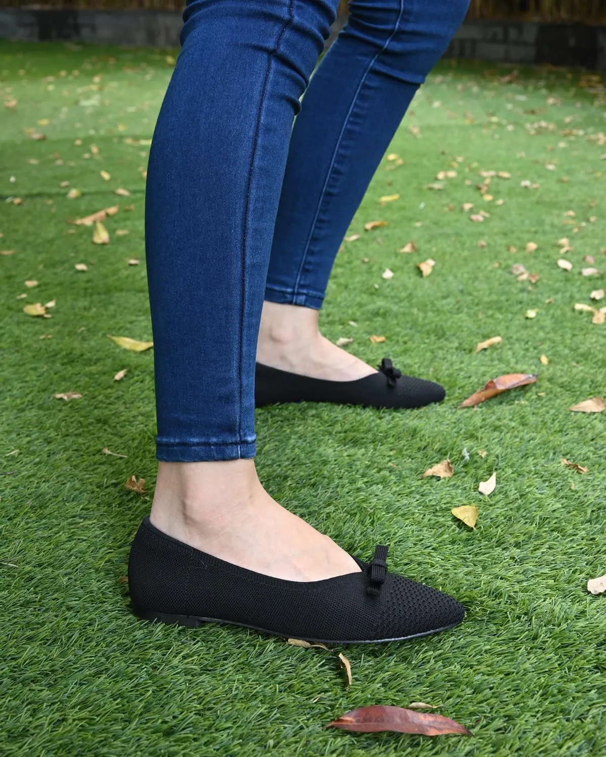 Women's Flats Bow Knit Ballet Flats Round Toe Comfortable Flats Dress Shoes Slip on Casual Dressy Flats for Office Work Foldable Soft Shoes Walking Flats