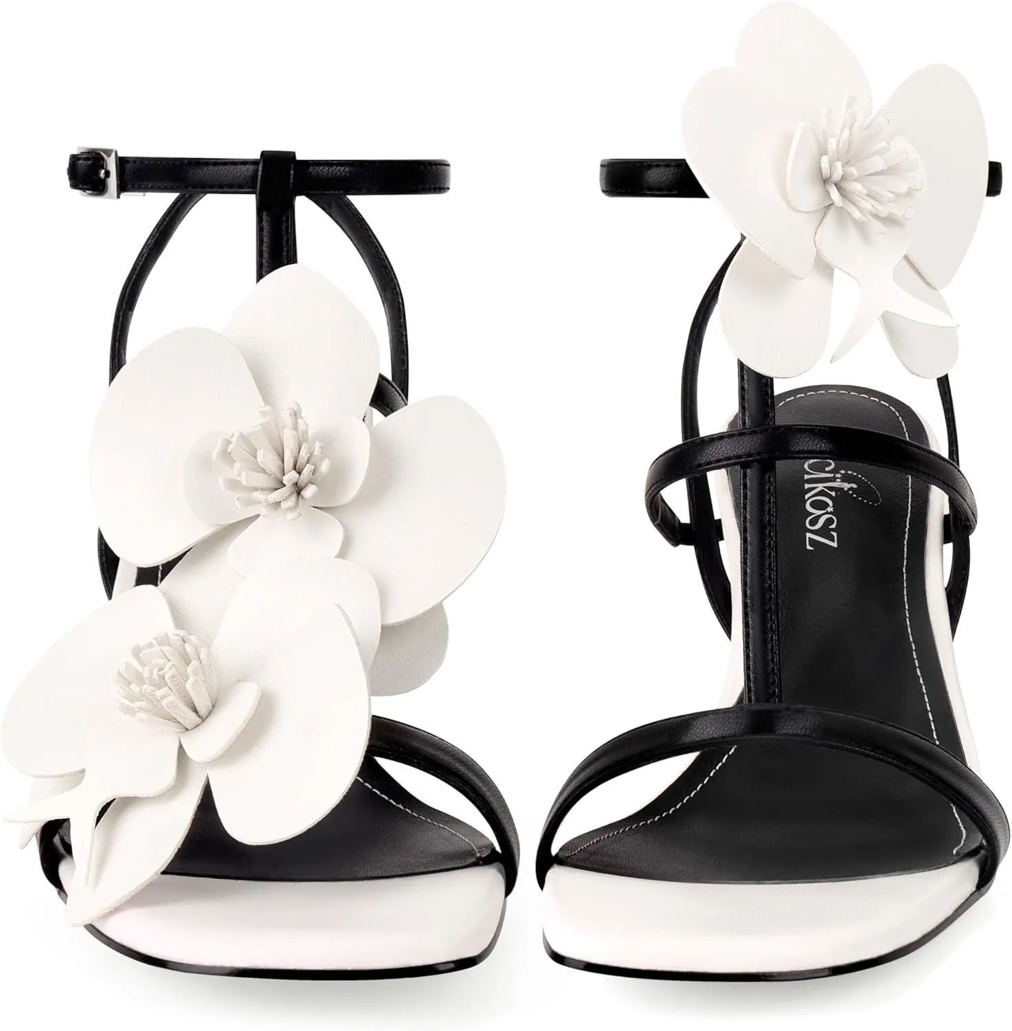 Women's Heel Sandals Flower Ankle Strap Square Open Toe Strappy Orchid Heels Dressy Sexy Wedding Shoes