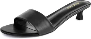 Womens Heeled Sandals Open Round Toe Kitten Low Heels for Women Slip on Slide Sandals Mule Heels Fashion Comfort Dress Party Shoes