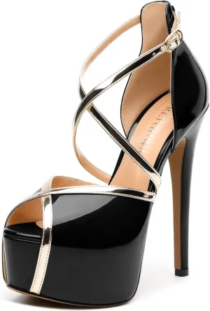 Womens Heeled Sandals, Round Open Toe Stiletto Heel Platform Sandals for Women, Buckle Fashion Adjustable Ankle Strap Party Dress Wedding High Heel Sandals