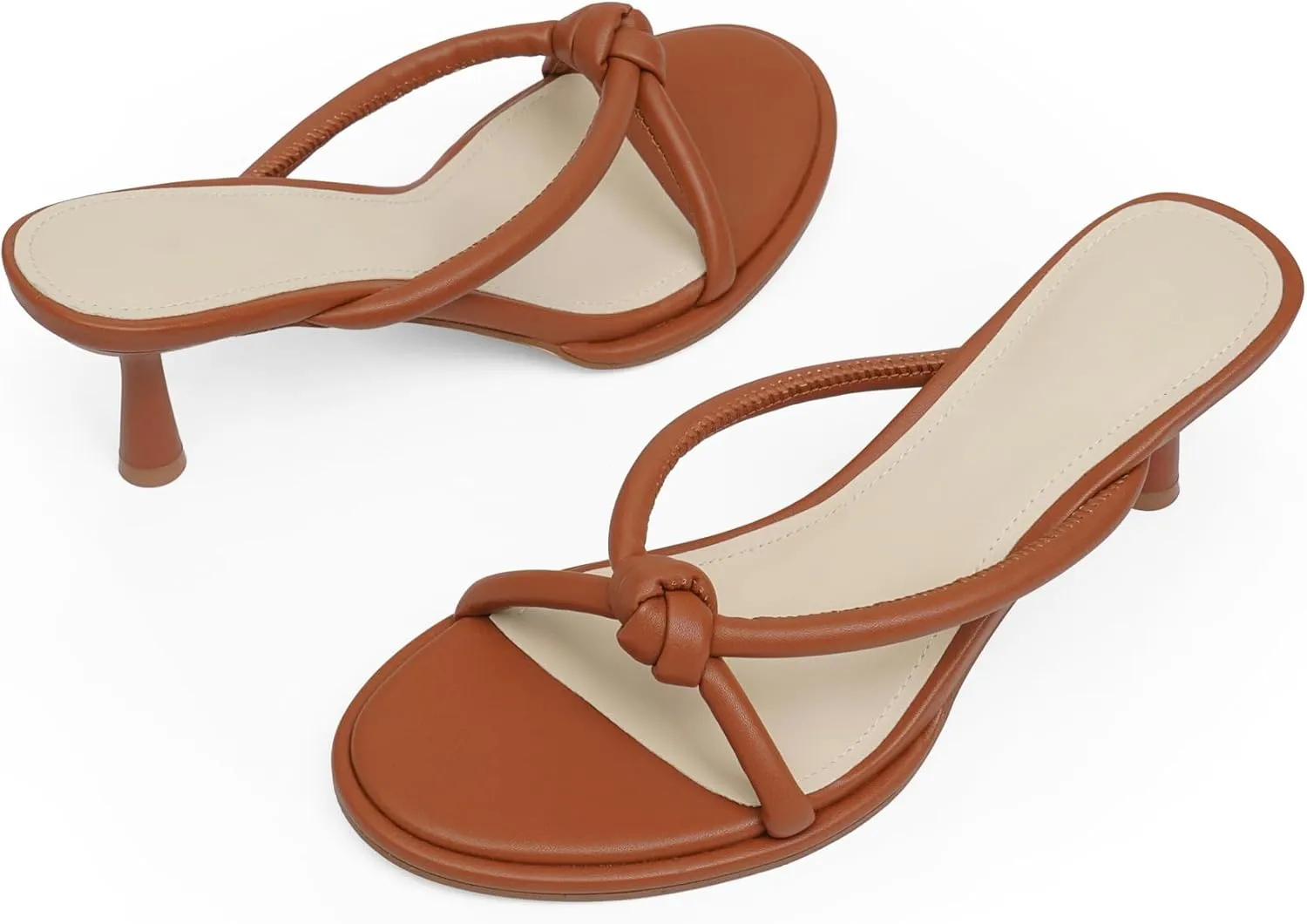 Womens Heeled Sandals Rounded Open Toe Kitten Heels Slip on Bow Mules Sandals Comfort Dress Party Shoes