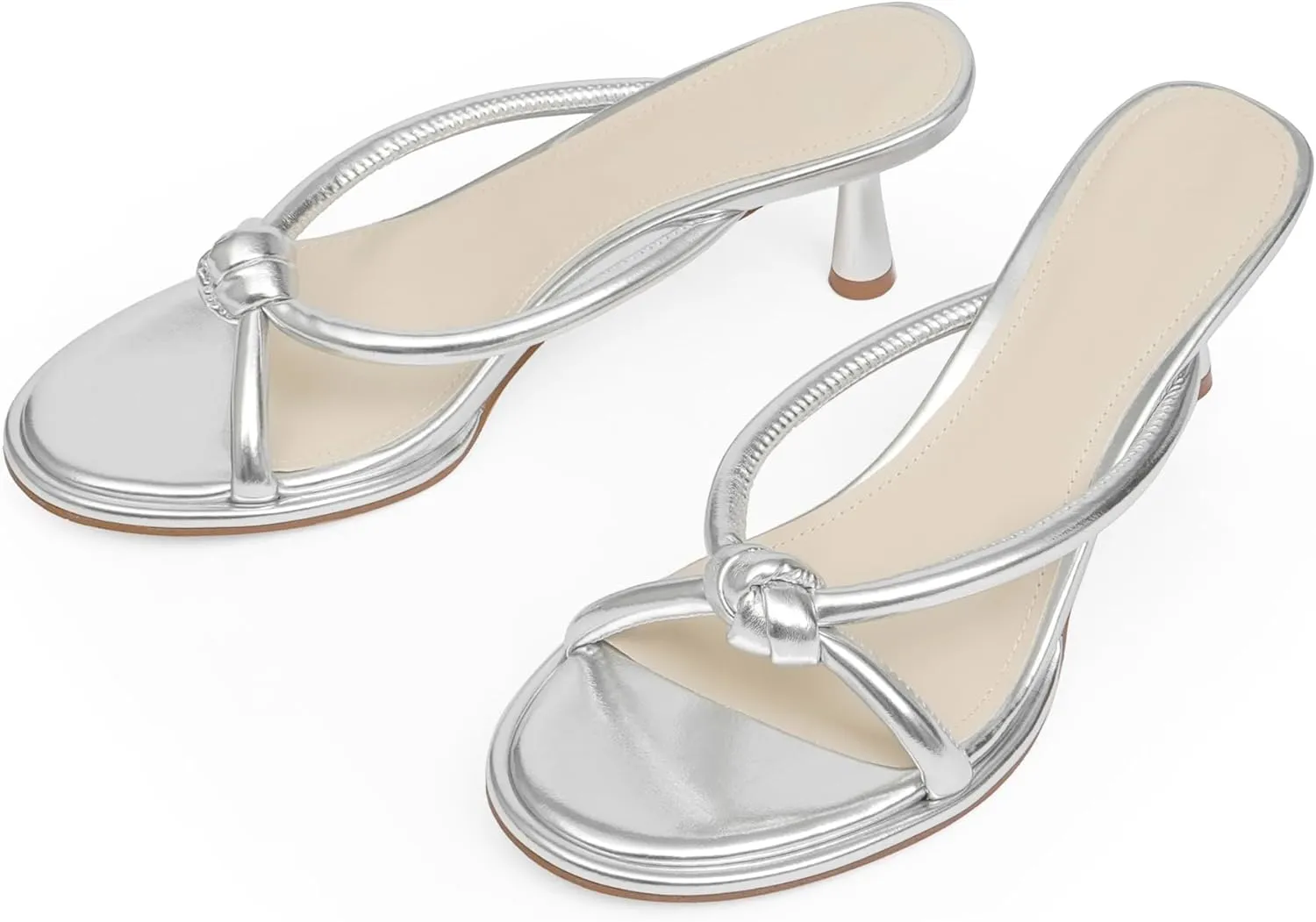 Womens Heeled Sandals Rounded Open Toe Kitten Heels Slip on Bow Mules Sandals Comfort Dress Party Shoes
