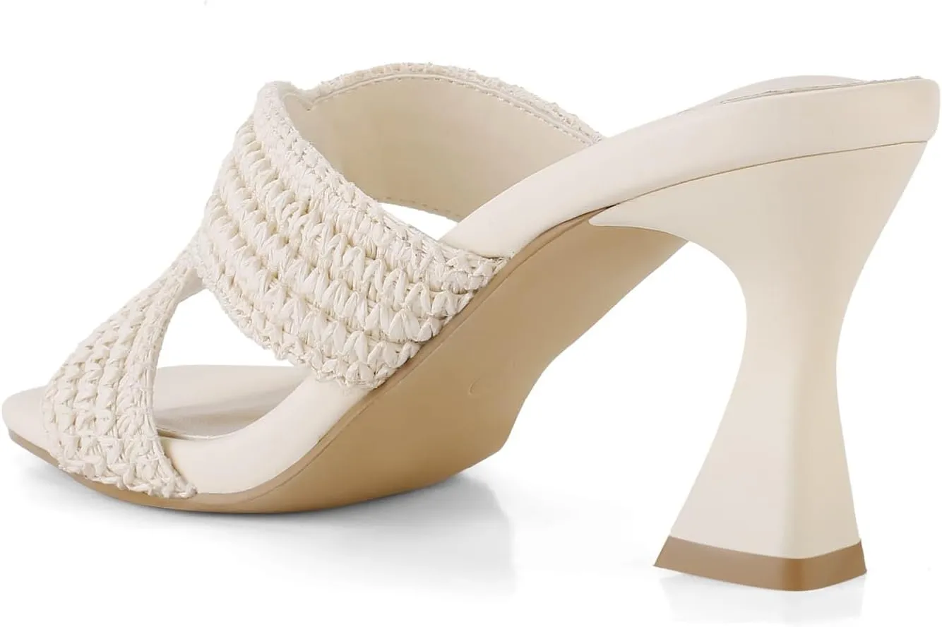 Women’s Heeled Sandals Slip On Chunky Square Toe Mule Sandals Open Toe Slide Casual Summer Dressy Sandals