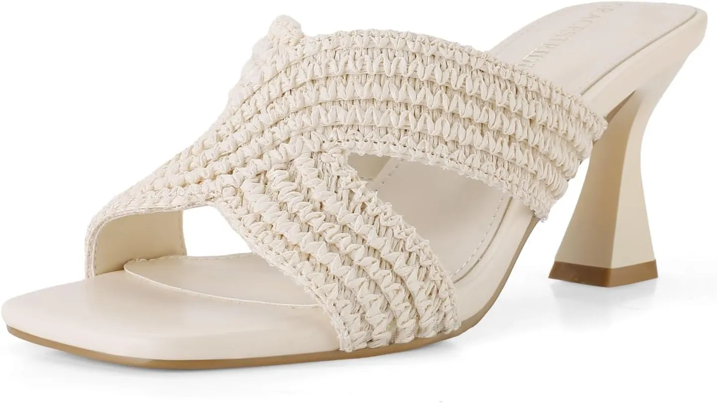 Women’s Heeled Sandals Slip On Chunky Square Toe Mule Sandals Open Toe Slide Casual Summer Dressy Sandals