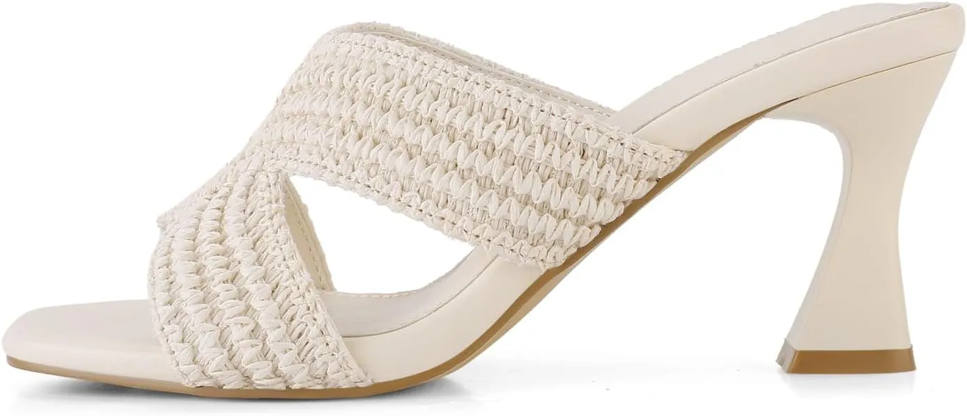 Women’s Heeled Sandals Slip On Chunky Square Toe Mule Sandals Open Toe Slide Casual Summer Dressy Sandals