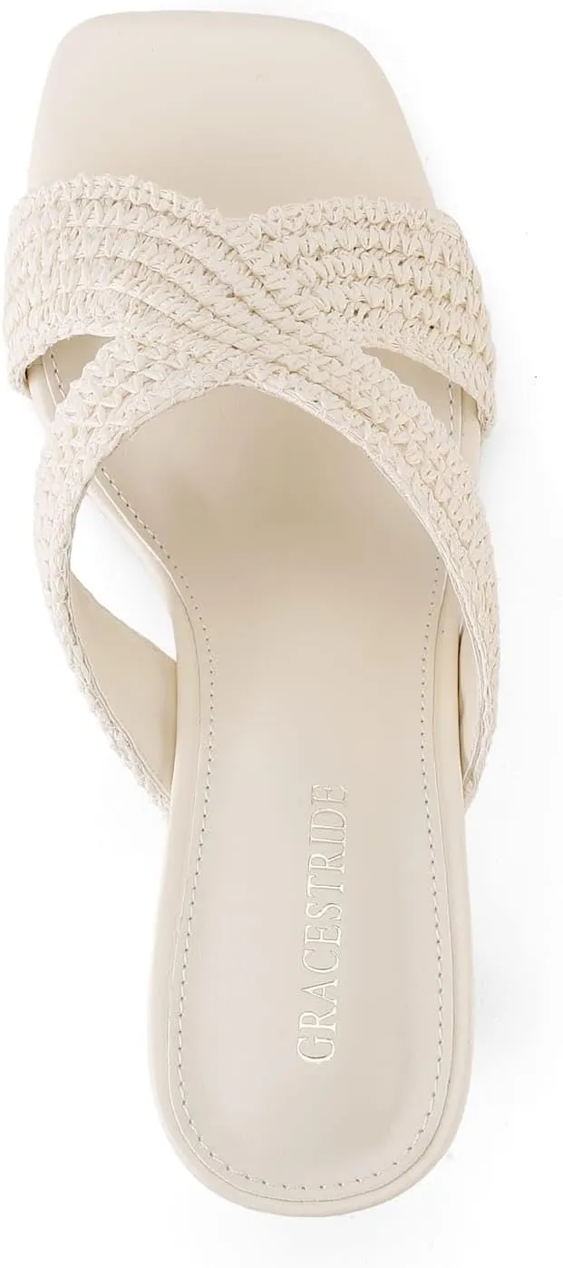 Women’s Heeled Sandals Slip On Chunky Square Toe Mule Sandals Open Toe Slide Casual Summer Dressy Sandals