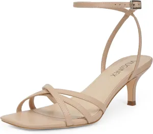 Women's Heeled Sandals Strappy Heels Low Kitten Stilettos Heels Square Open Toe Ankle Strap Dressy Sandals for Women Comfortable Summer High Heels