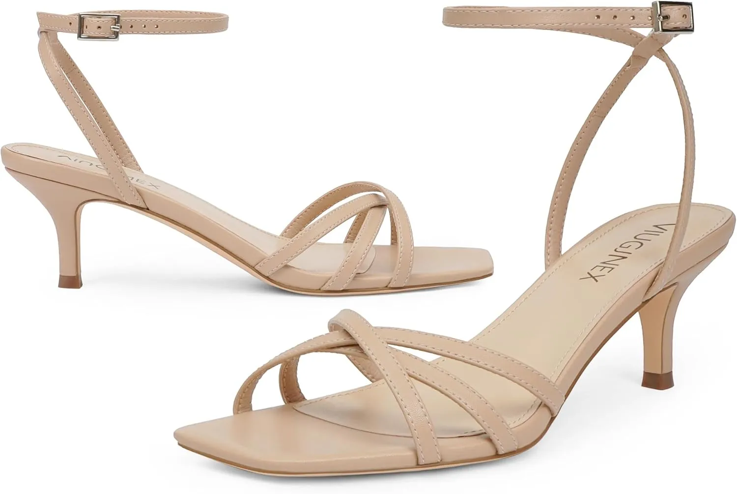 Women's Heeled Sandals Strappy Heels Low Kitten Stilettos Heels Square Open Toe Ankle Strap Dressy Sandals for Women Comfortable Summer High Heels