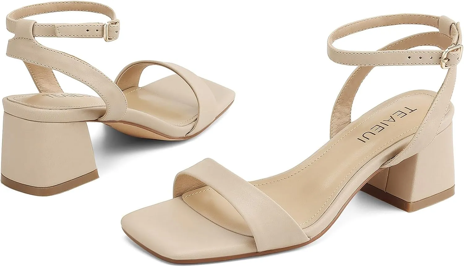 Women's Heeled Sandals Strappy Low Block Heels Chunky for Women Comfortable Ankle Strap Open Toe Party Wedding Dress Shoes for Women Dressy