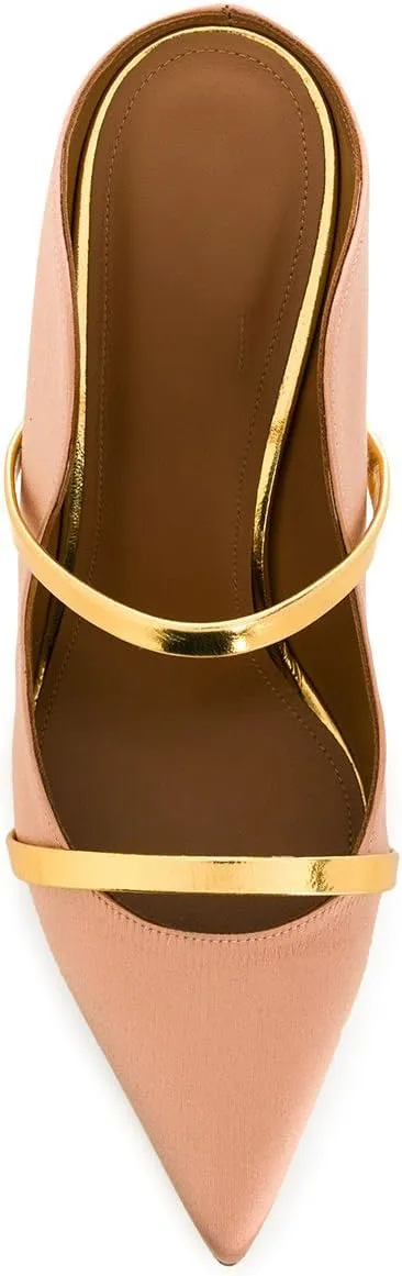 Women's High Heel Mules Satin Stiletto Pointed Toe Sandals Strap Slides High Heels Fashion Dress Shoes For Ladies Wedding Party
