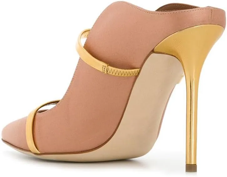 Women's High Heel Mules Satin Stiletto Pointed Toe Sandals Strap Slides High Heels Fashion Dress Shoes For Ladies Wedding Party