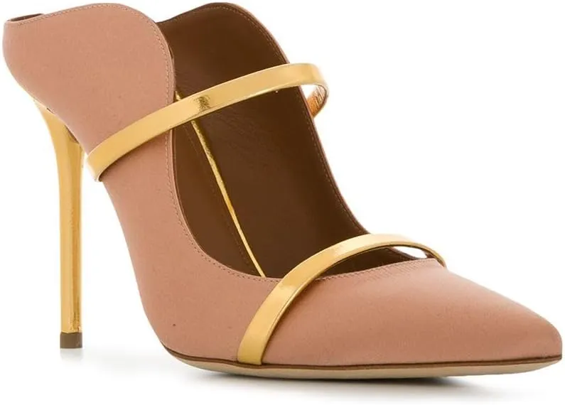 Women's High Heel Mules Satin Stiletto Pointed Toe Sandals Strap Slides High Heels Fashion Dress Shoes For Ladies Wedding Party