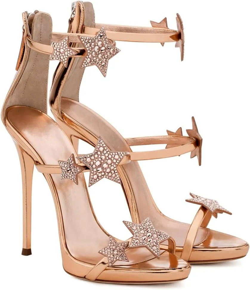 Women's High Shoes Rhinestone Peep Toe Heels Women Open toe Sandal Ankle Strap Crystal Sandals for Party Wedding
