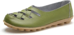 Women's Hollow Out Comfortable Leather Loafers Casual Round Toe Moccasins Wild Driving Flats Soft Walking Boat Shoes Women