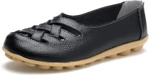 Women's Hollow Out Comfortable Leather Loafers Casual Round Toe Moccasins Wild Driving Flats Soft Walking Boat Shoes Women