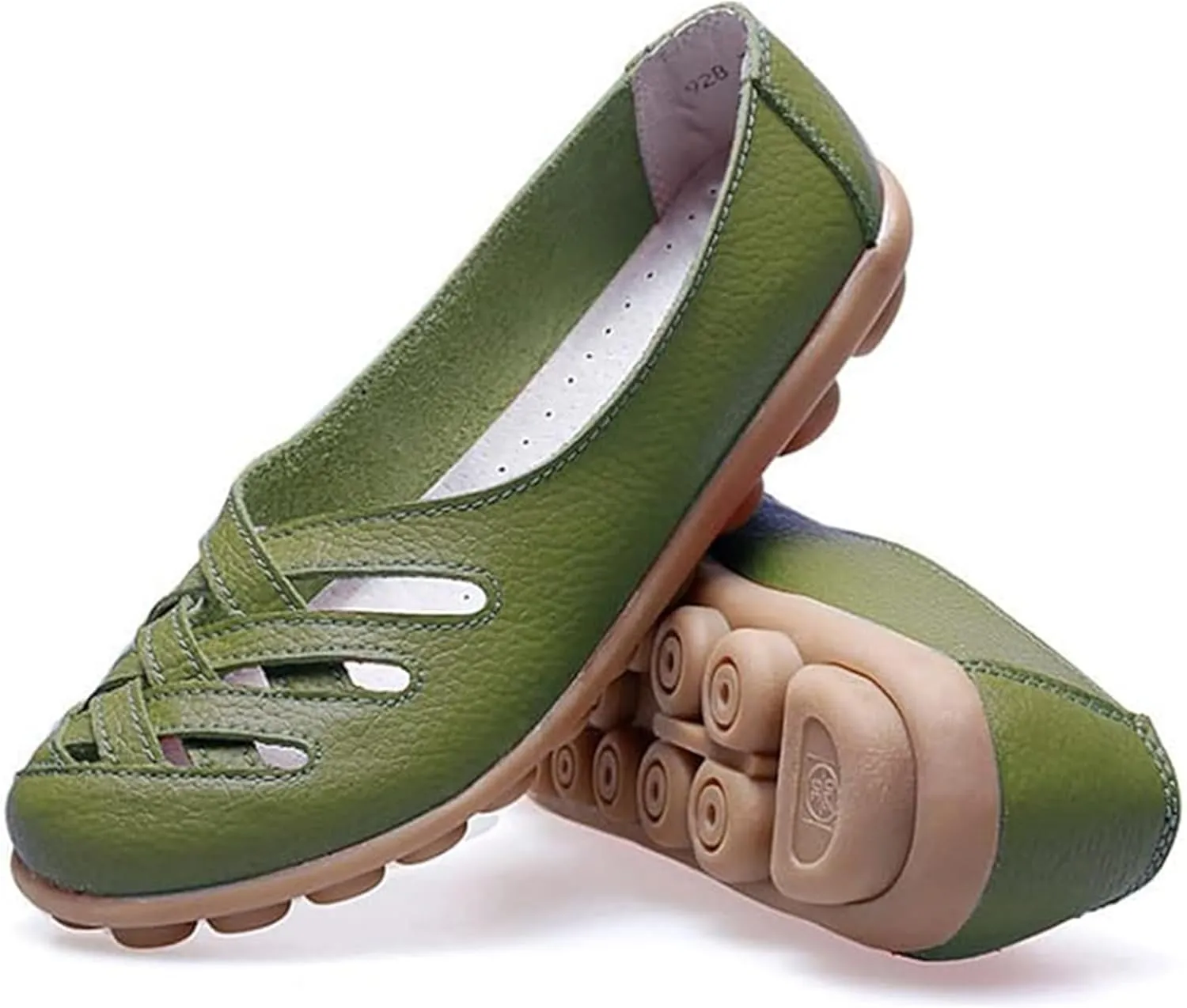 Women's Hollow Out Comfortable Leather Loafers Casual Round Toe Moccasins Wild Driving Flats Soft Walking Boat Shoes Women