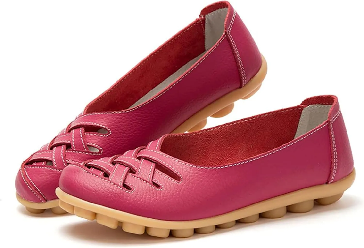 Women's Hollow Out Comfortable Leather Loafers Casual Round Toe Moccasins Wild Driving Flats Soft Walking Boat Shoes Women