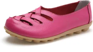 Women's Hollow Out Comfortable Leather Loafers Casual Round Toe Moccasins Wild Driving Flats Soft Walking Boat Shoes Women