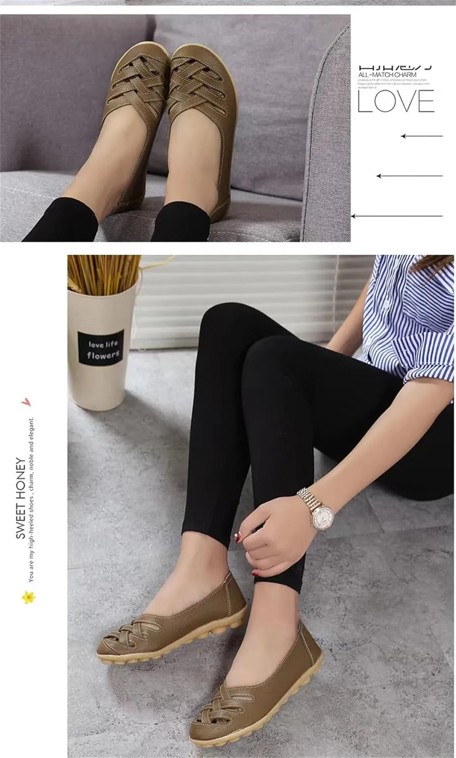 Women's Hollow Out Comfortable Leather Loafers Casual Round Toe Moccasins Wild Driving Flats Soft Walking Boat Shoes Women