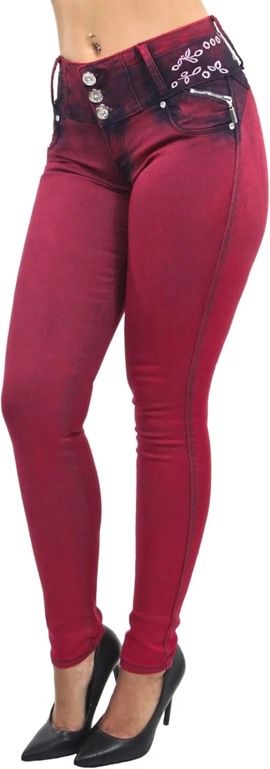 Women's Juniors/Plus Colombian Design Butt Lift Push Up Mid Waist Skinny Jeans