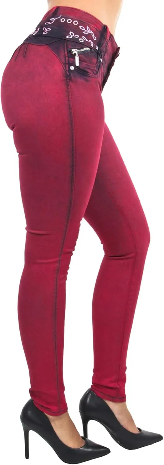 Women's Juniors/Plus Colombian Design Butt Lift Push Up Mid Waist Skinny Jeans