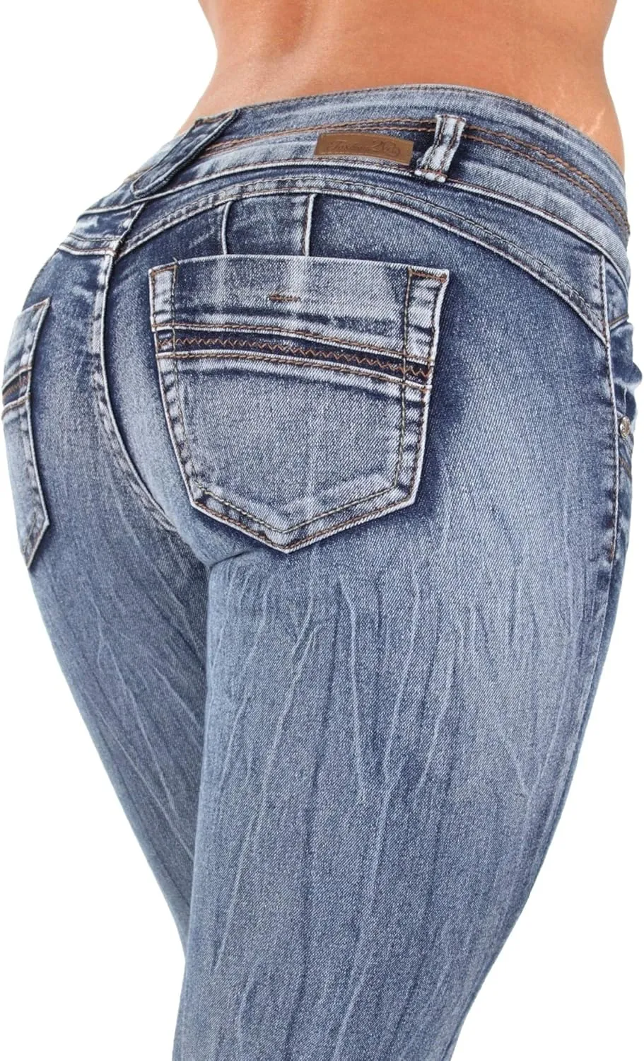 Women's Juniors/Plus Colombian Design Butt Lift Push Up Mid Waist Skinny Jeans