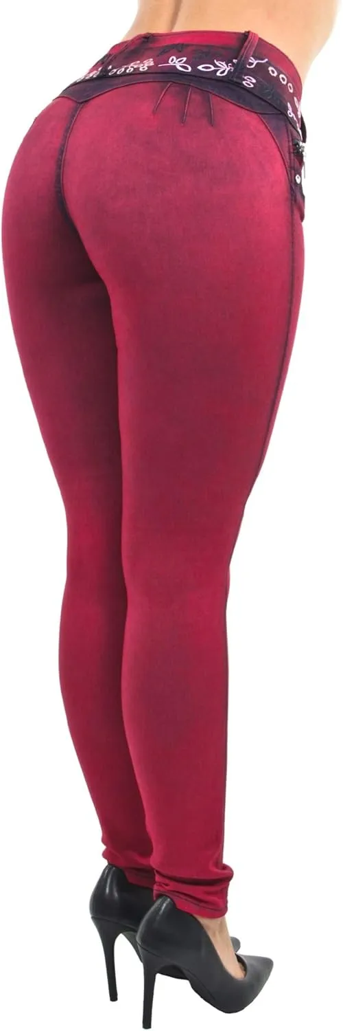 Women's Juniors/Plus Colombian Design Butt Lift Push Up Mid Waist Skinny Jeans